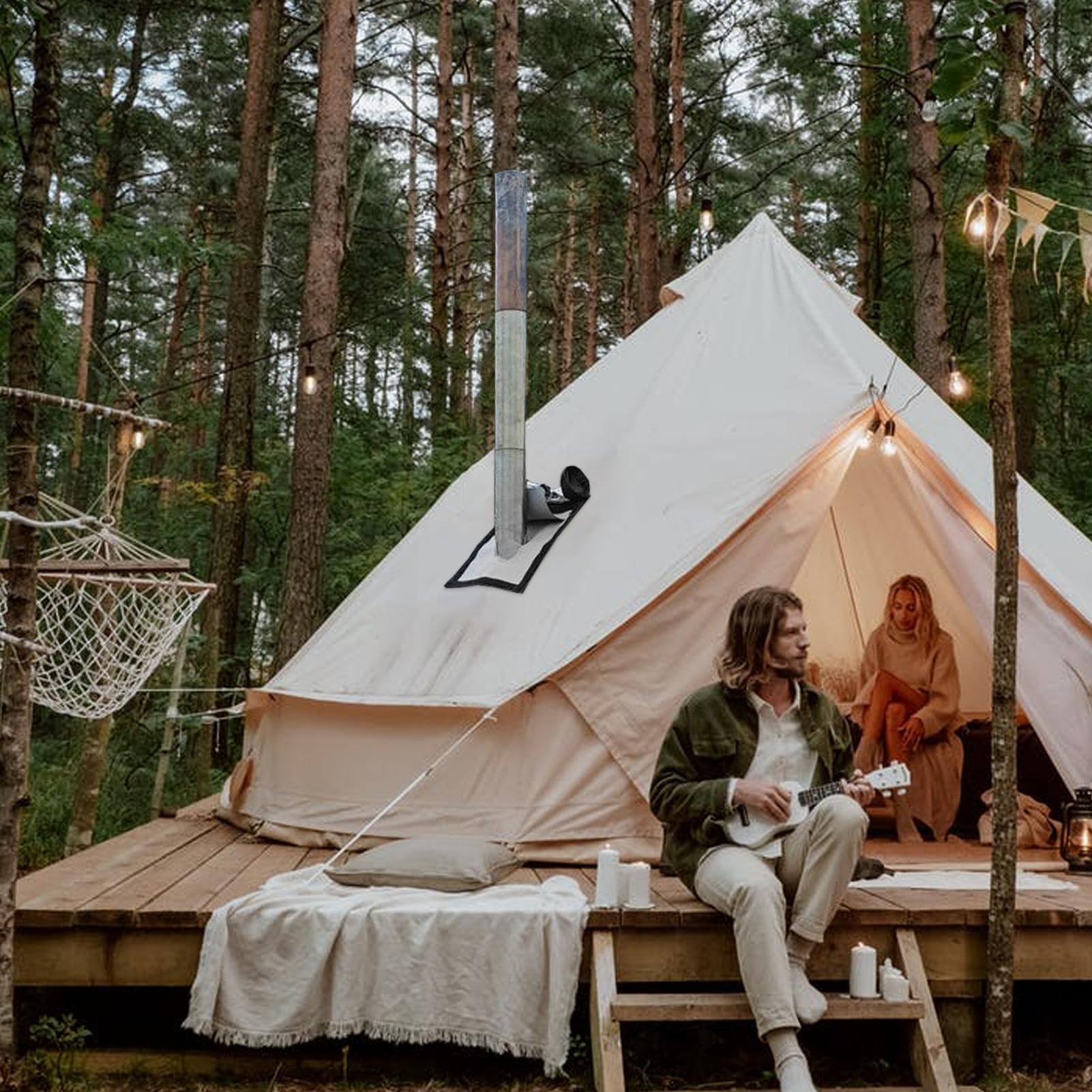 Amazon | 耐火薪ストーブ穴、キャンプストーブジャック - 二重層難燃性